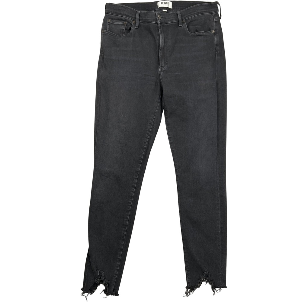 AGOLDE Jeans Womens 30 Black High Rise Skinny Distressed Raw Hem